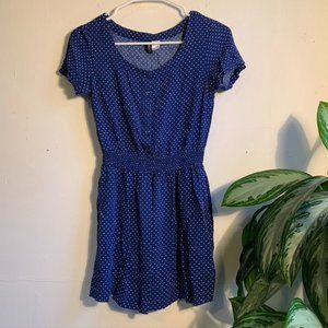 Blue and White Polka Dot Dress with Pockets